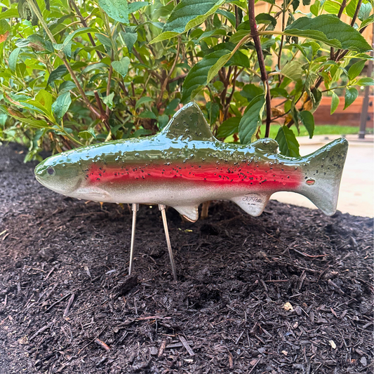 Ceramic Trout Garden Statue | Handmade Stoneware Fish Yard Decor