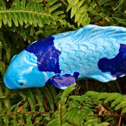 Ocean blue ceramic koi garden stake