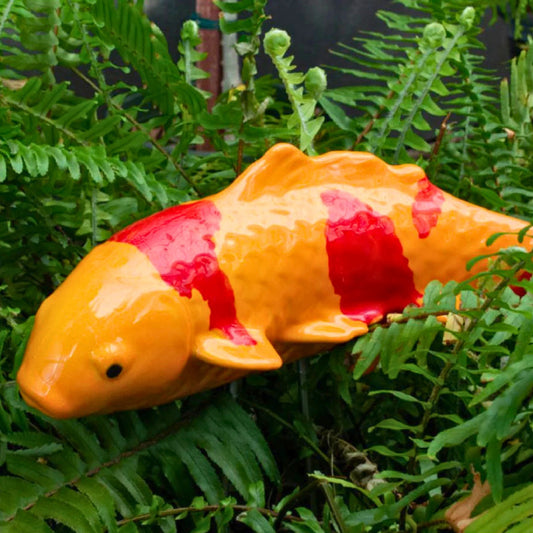 Persimmon orange ceramic koi garden stake