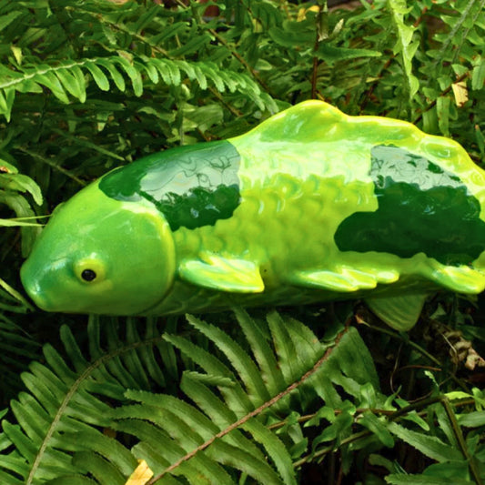 Seagrass green ceramic koi garden stake