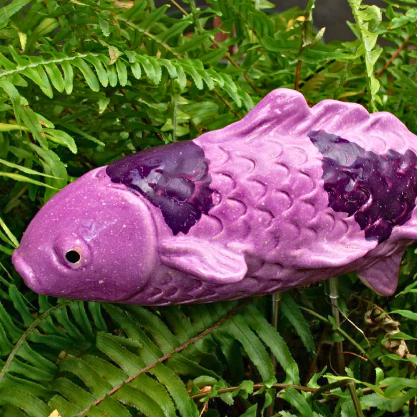 Taro purple ceramic koi garden stake